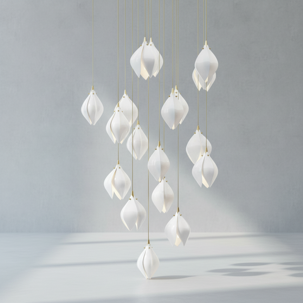 Riviko Porcelain Petal Cascade Pendant Light - Background Shot