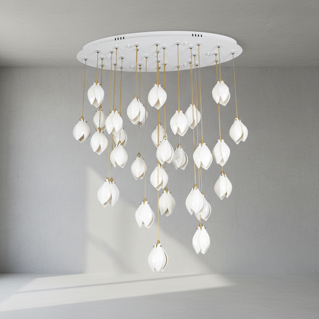 Riviko Porcelain Petal Cascade Pendant Light - Background Shot