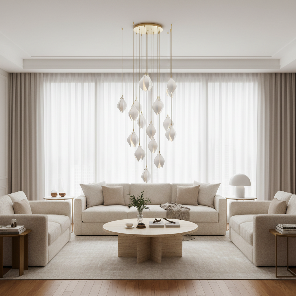 Riviko Porcelain Petal Cascade Pendant Light - sophisticated American living room
