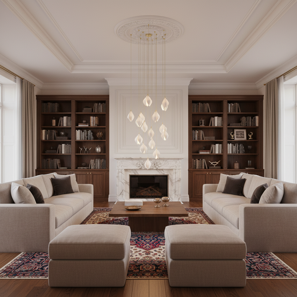 Riviko Porcelain Petal Cascade Pendant Light - luxurious American living room with tray ceiling
