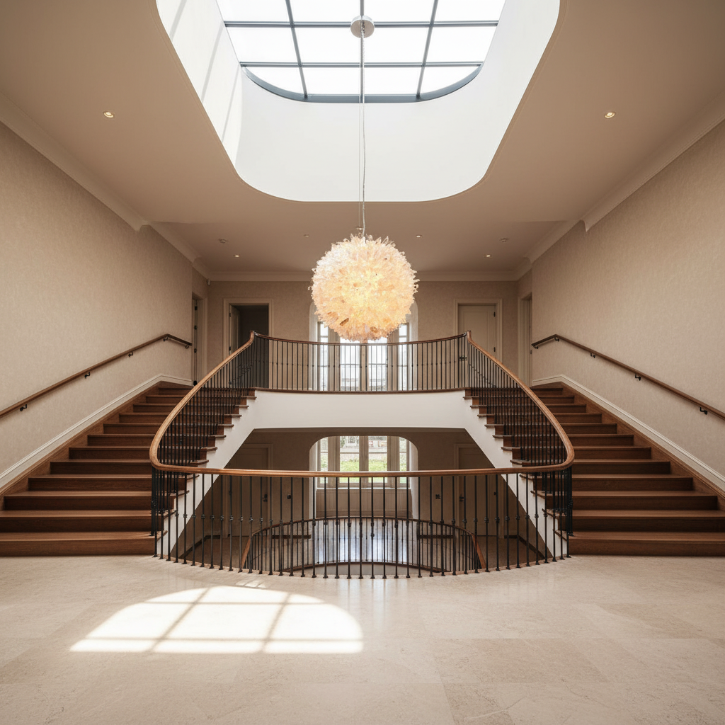 Riviko Stellar Bloom Crystal Cluster Pendant - dramatic American stairwell with three-story void