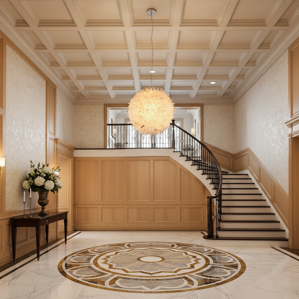 Riviko Stellar Bloom Crystal Cluster Pendant - elegant American foyer with soaring ceiling