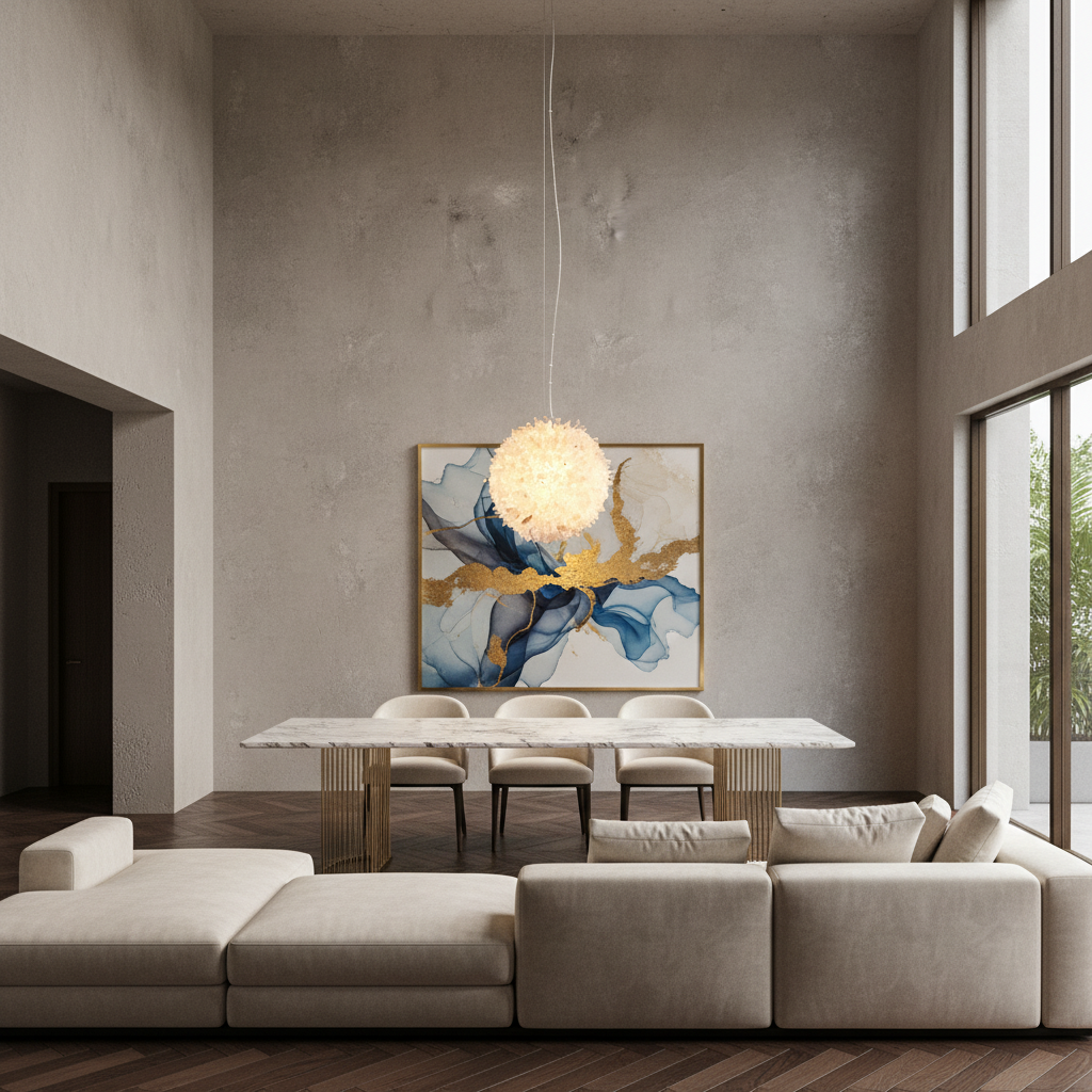 Riviko Stellar Bloom Crystal Cluster Pendant - American contemporary living room with double-height ceiling