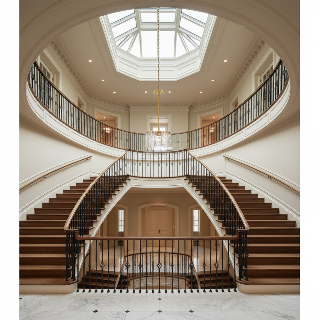 Riviko Glacial Radiance Glass Pendant Light - dramatic American stairwell with three-story void