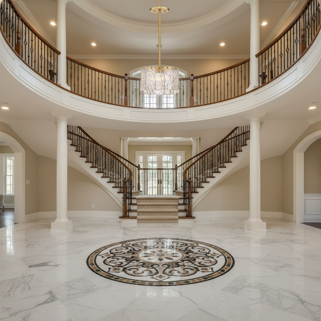 Riviko Glacial Radiance Glass Pendant Light - grand American foyer with double-height ceiling