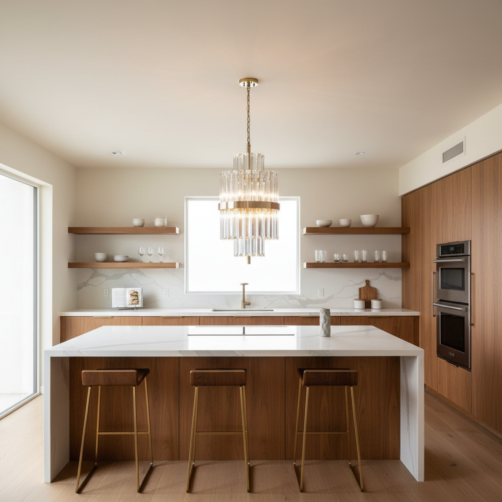 Riviko Radiant Crystal Bar Pendant Light - American open-concept kitchen
