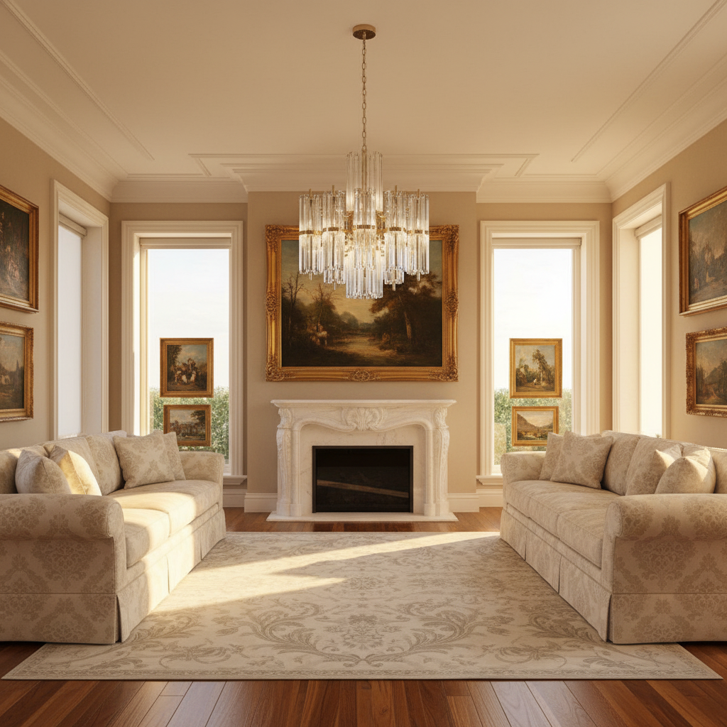 Riviko Radiant Prism Crystal Pendant - American formal living room with 12-foot ceilings