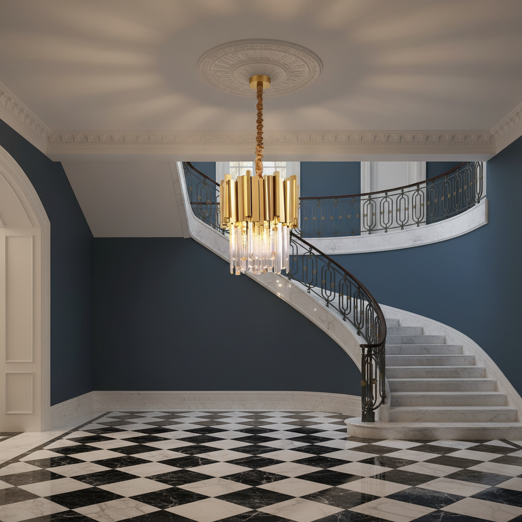 Riviko Radiant Prism Crystal Pendant - grand American estate foyer