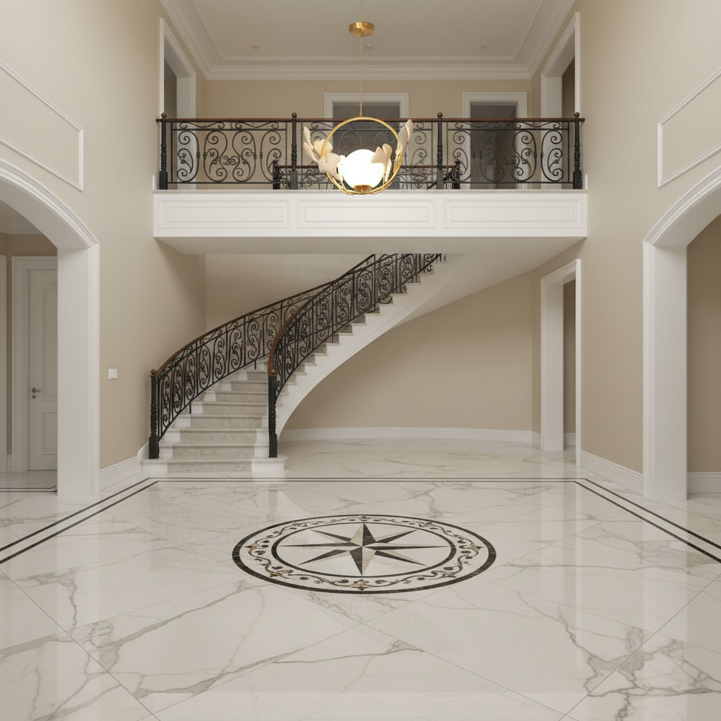 Riviko Veridian Bloom Ceramic Pendant Lamp - grand American foyer with two-story ceiling
