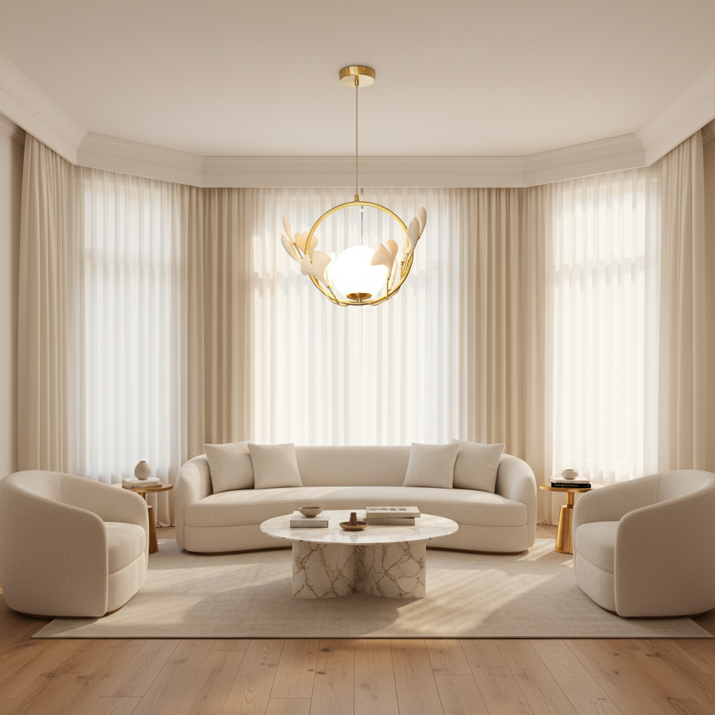 Riviko Veridian Bloom Ceramic Pendant Lamp - sophisticated American living room