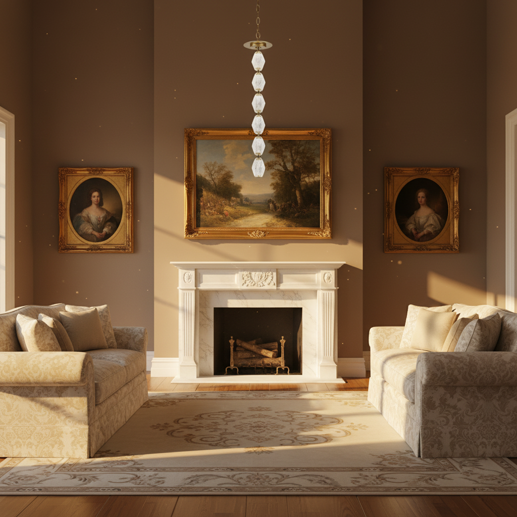 Riviko Radiant Facet Integrated LED Pendant - American formal living room with 12-foot ceilings