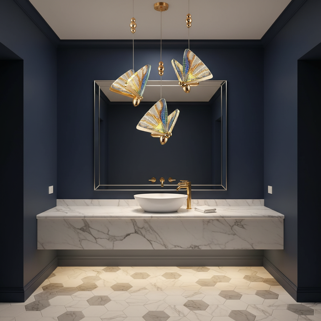 Riviko Fluttering Radiance LED Pendant Light - elegant American powder room