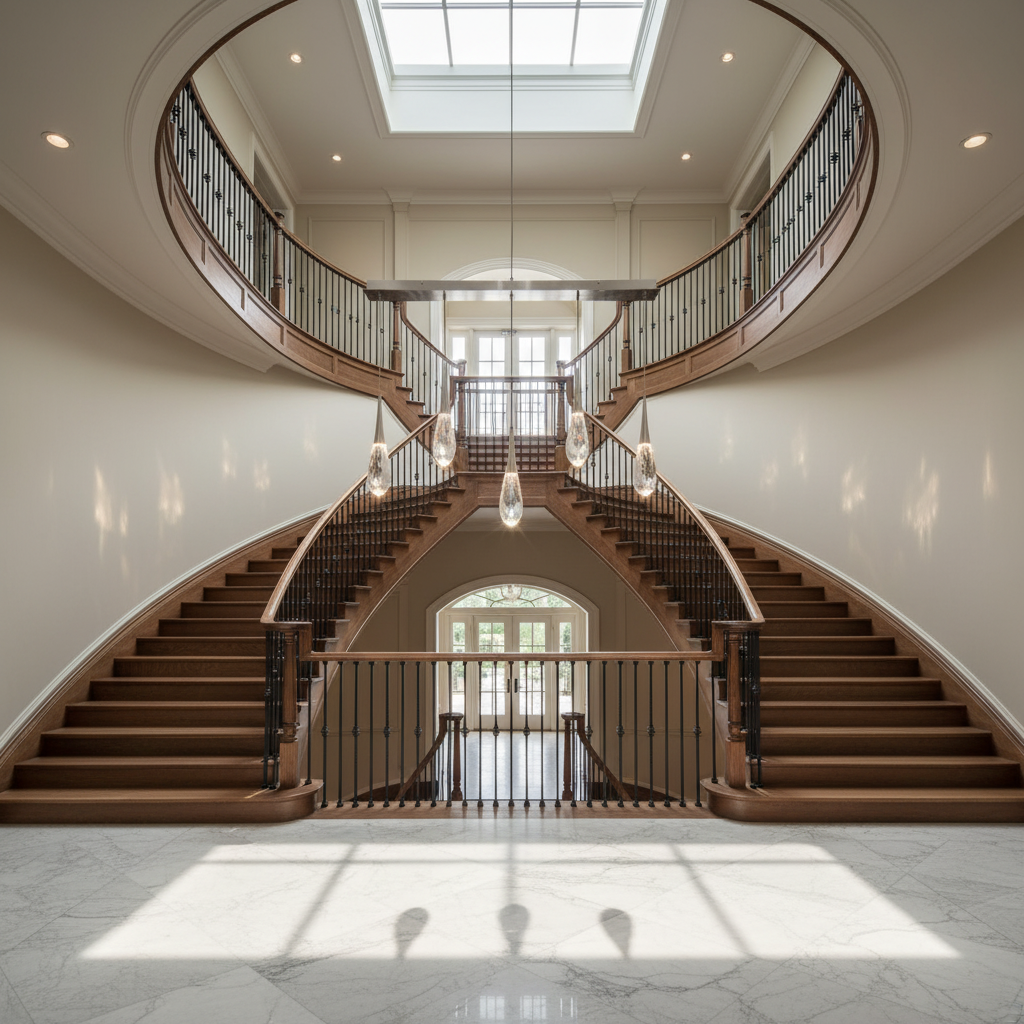 Riviko Hibiscus Linear LED Multi Pendant Light - dramatic American stairwell with three-story void