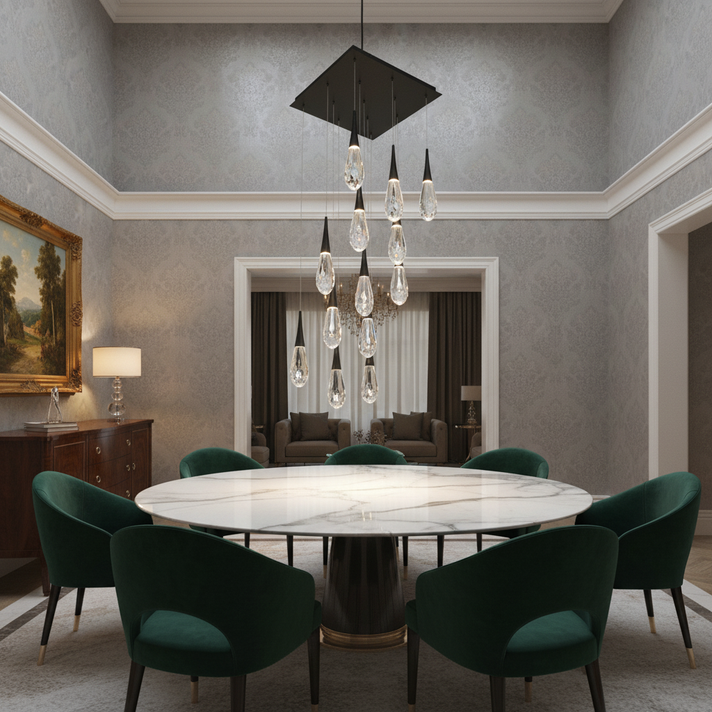 Riviko Radiant Cascade Square LED Multi Pendant - luxury American dining room