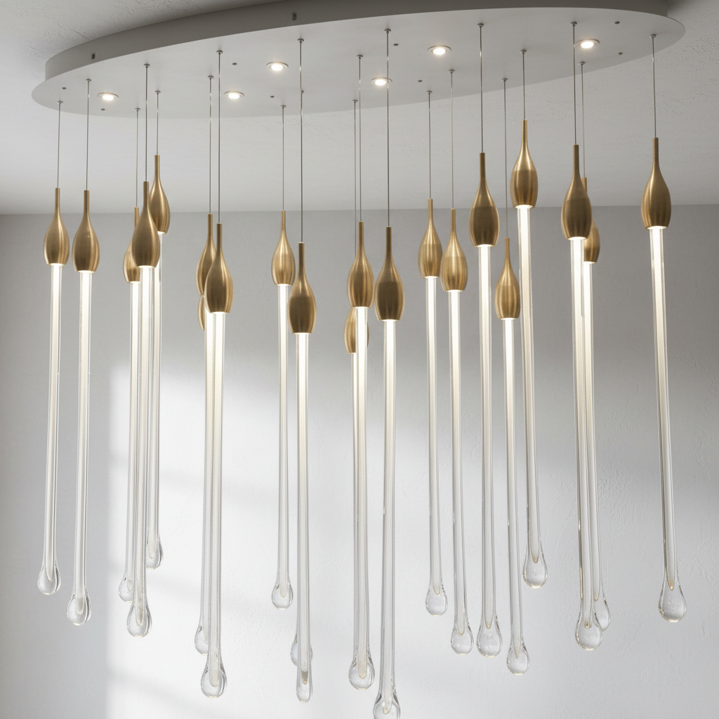 Riviko Veridian Raindrop Brass Pendant Chandelier - Background Shot