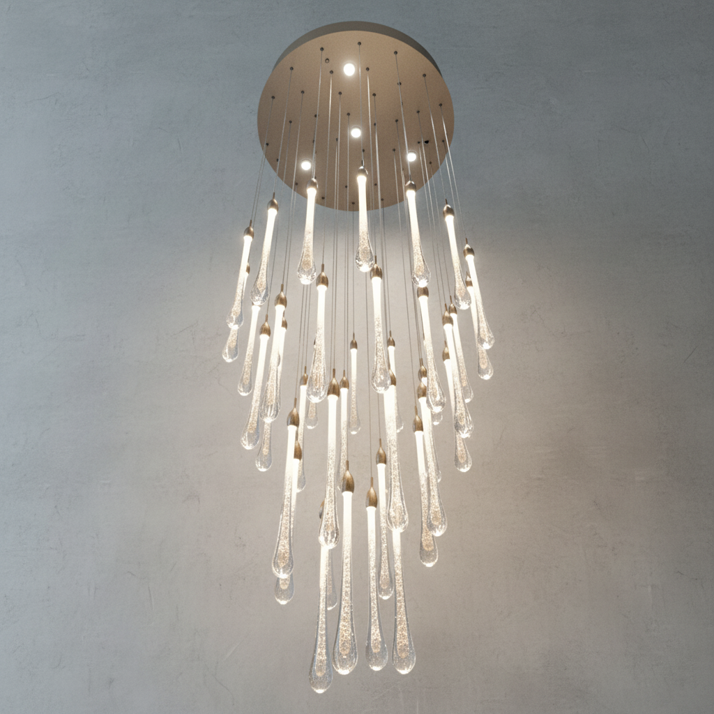 Riviko Veridian Raindrop Brass Pendant Chandelier - Background Shot
