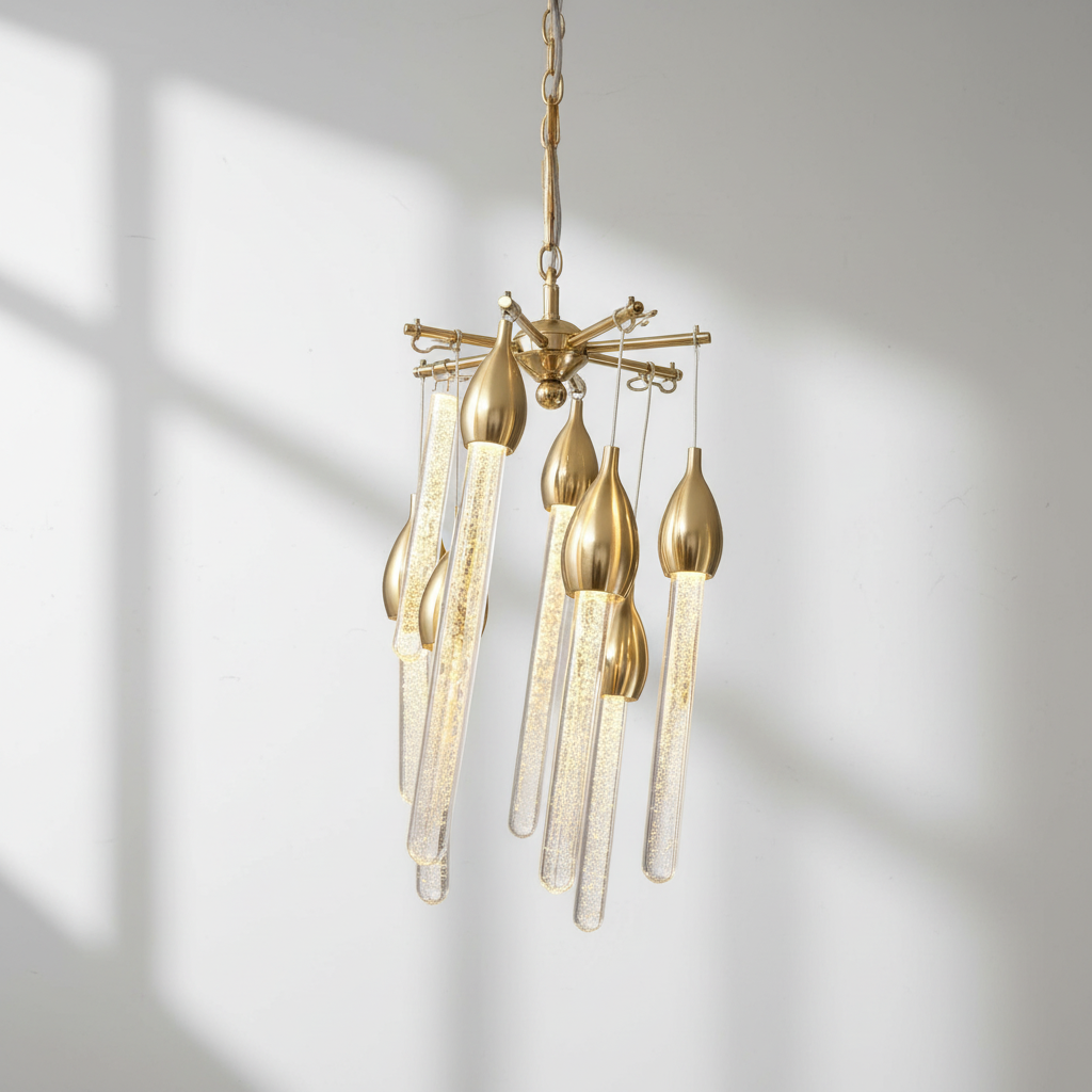Riviko Veridian Raindrop Brass Pendant Chandelier - Background Shot