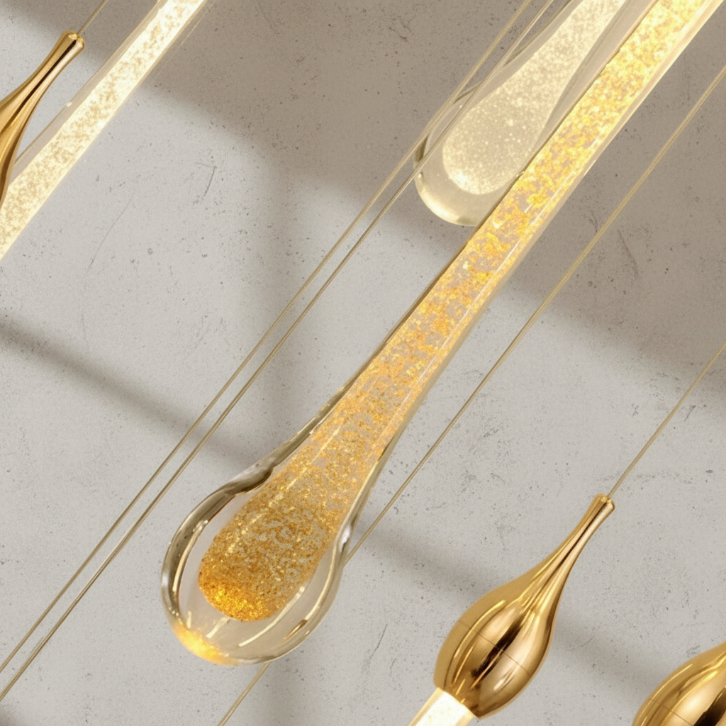 Riviko Veridian Raindrop Brass Pendant Chandelier - Background Shot