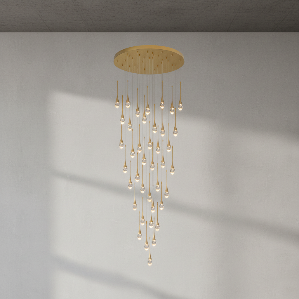 Riviko Veridian Raindrop Brass Pendant Chandelier - Background Shot