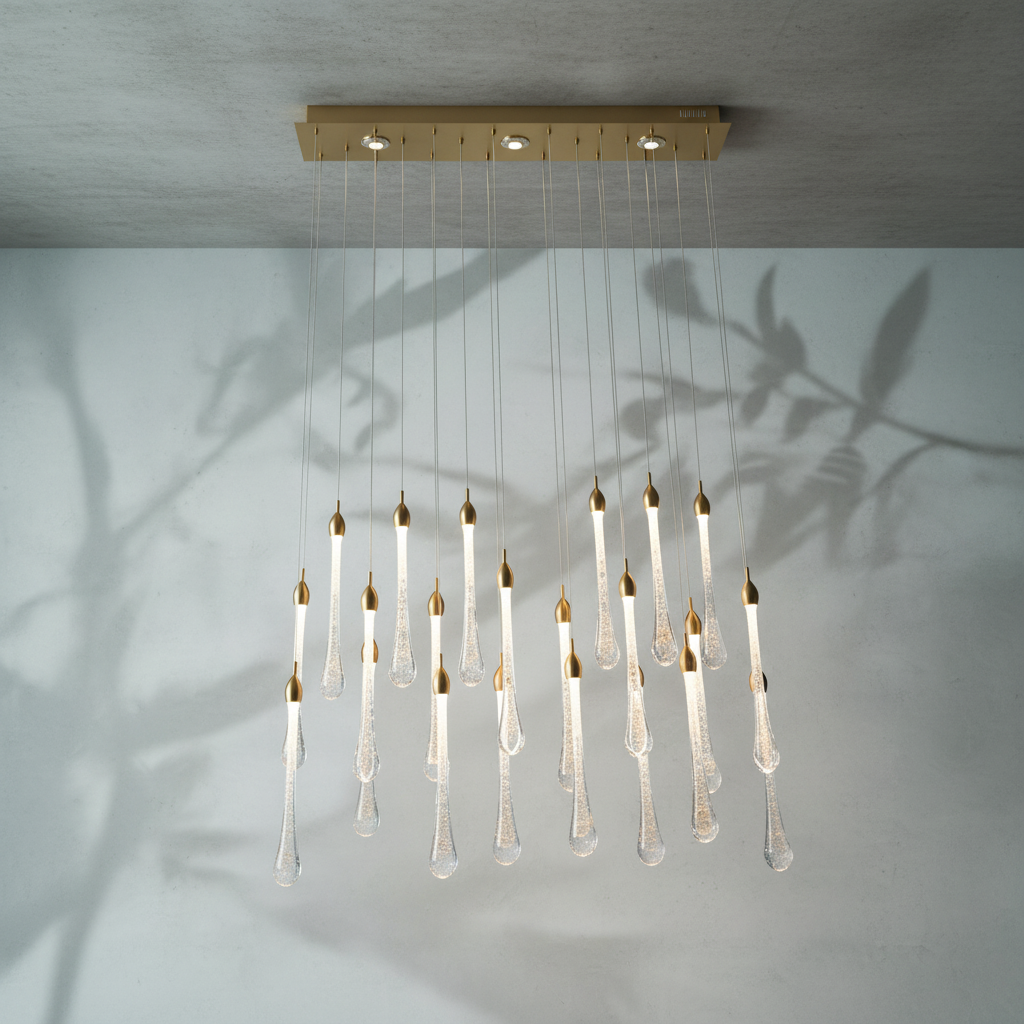 Riviko Veridian Raindrop Brass Pendant Chandelier - Background Shot