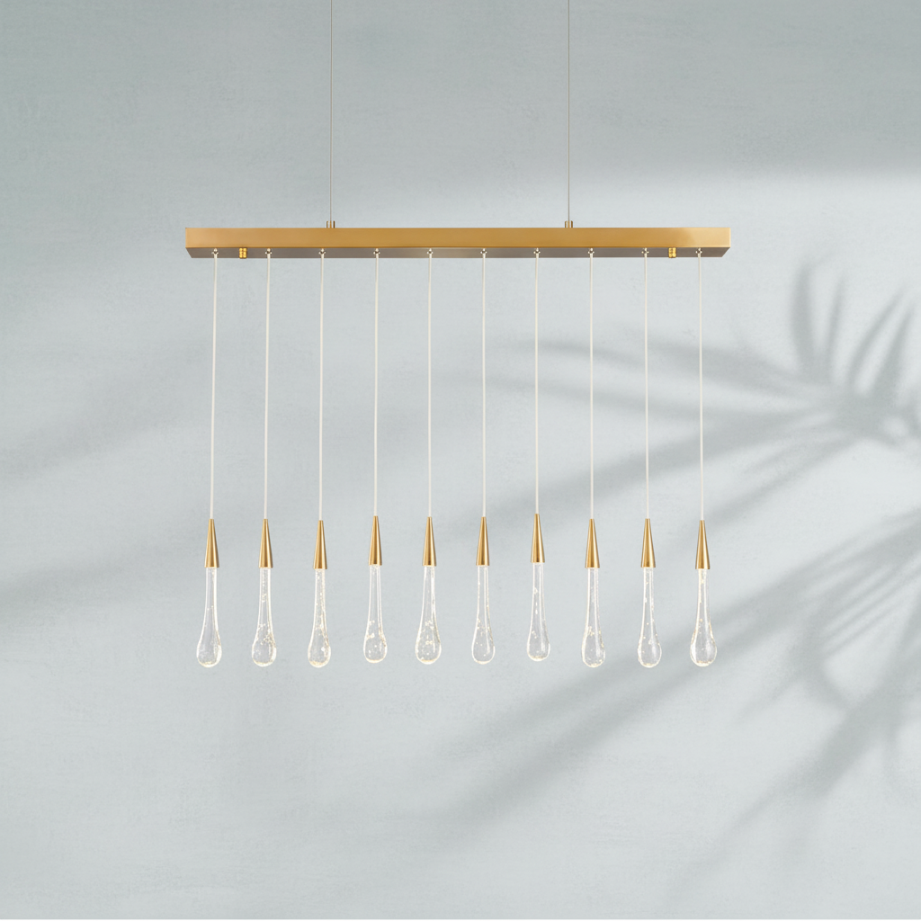 Riviko Veridian Raindrop Brass Pendant Chandelier - Background Shot