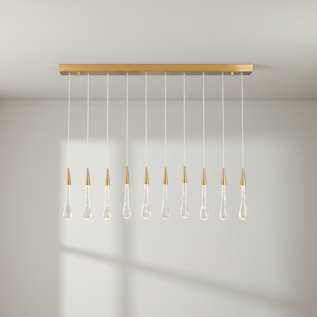 Riviko Veridian Raindrop Brass Pendant Chandelier - Background Shot