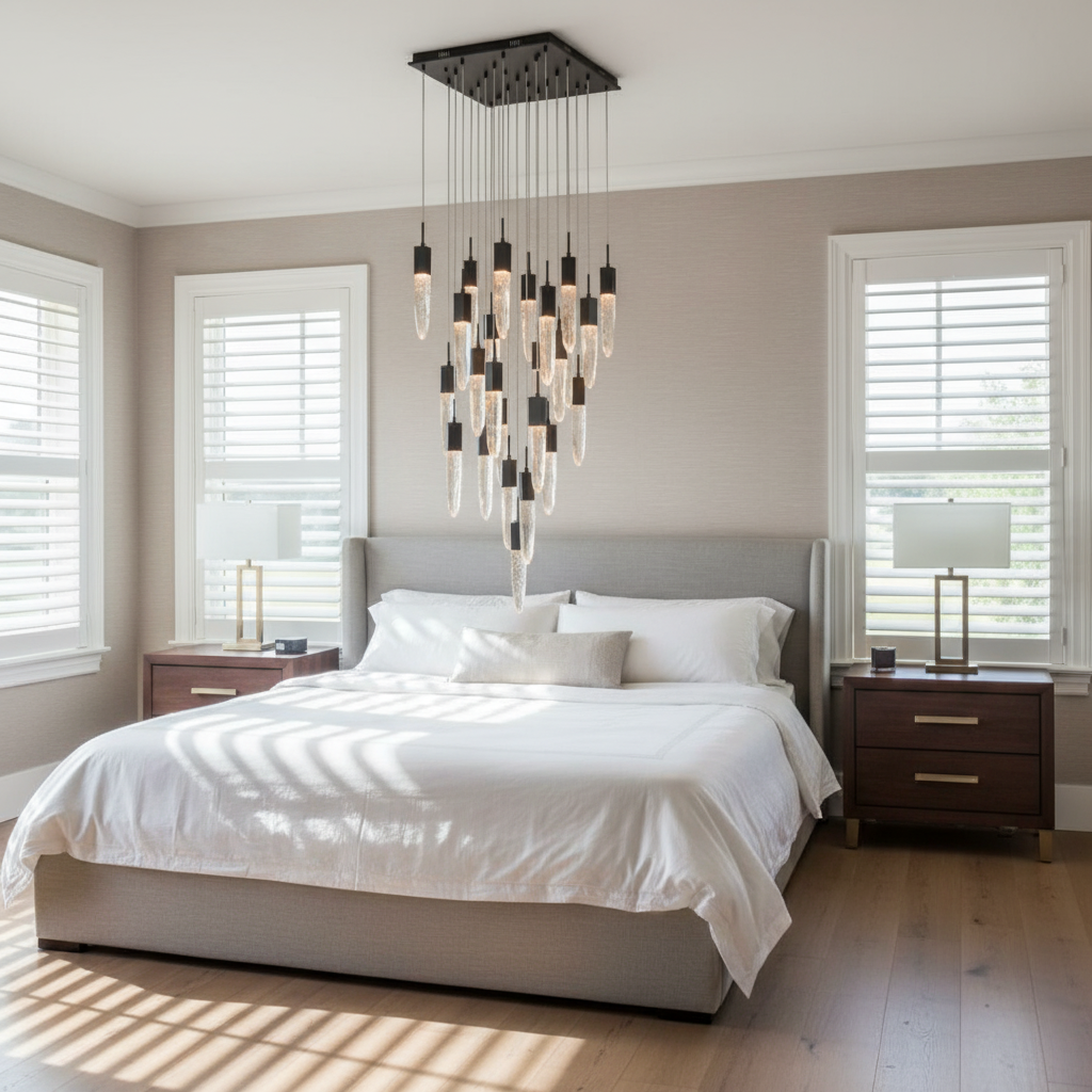 Riviko Cosmic Radiance Round/Rectangle Crystal Pendant Chandelier - elegant American bedroom