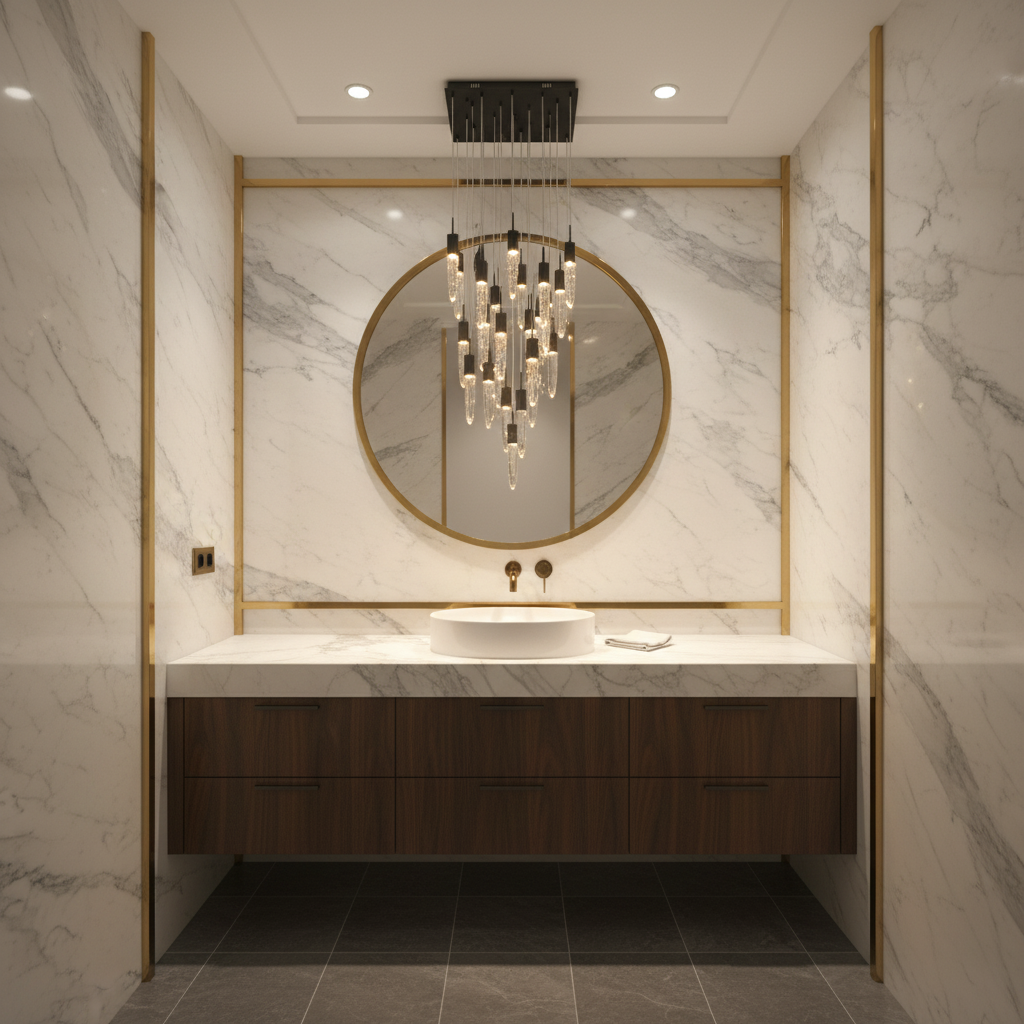 Riviko Cosmic Radiance Round/Rectangle Crystal Pendant Chandelier - elegant American powder room