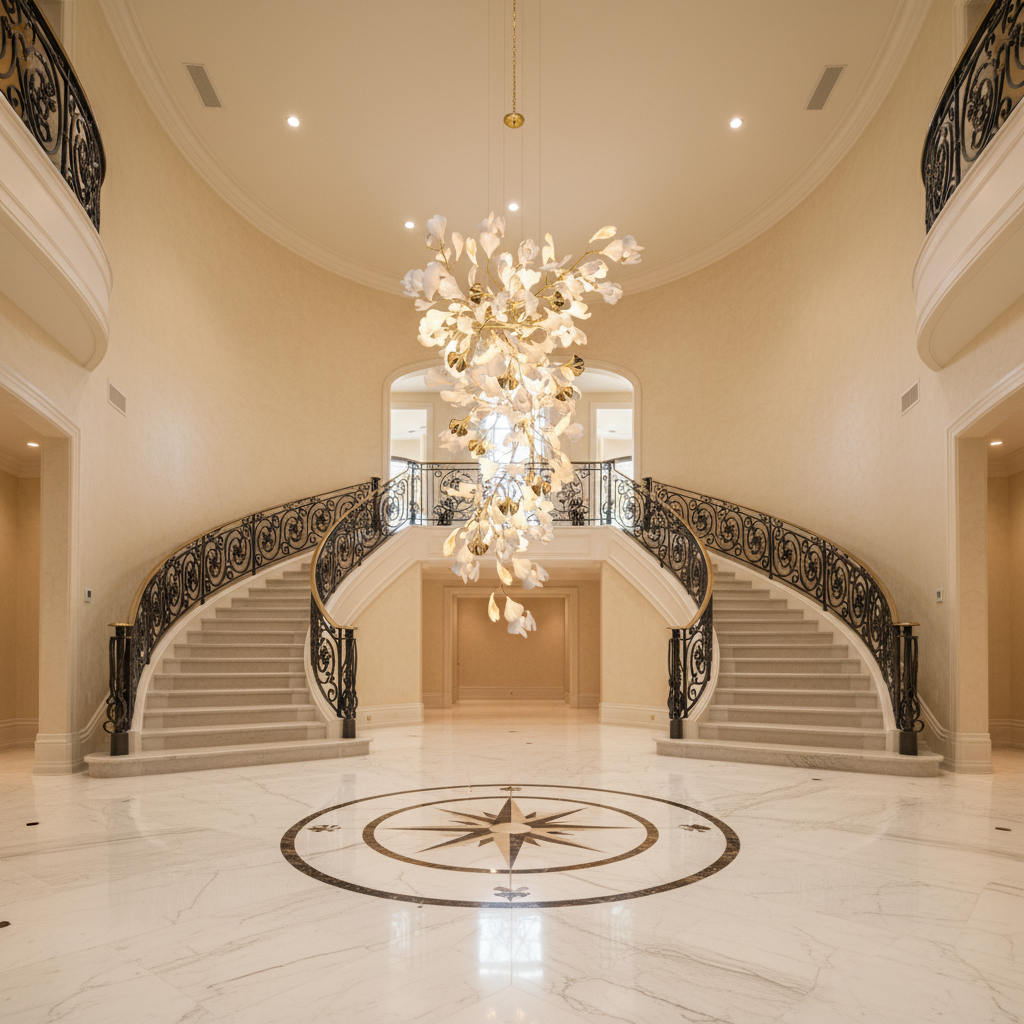 Riviko Ginkgo Canopy Branch Chandelier - grand American foyer with two-story ceiling