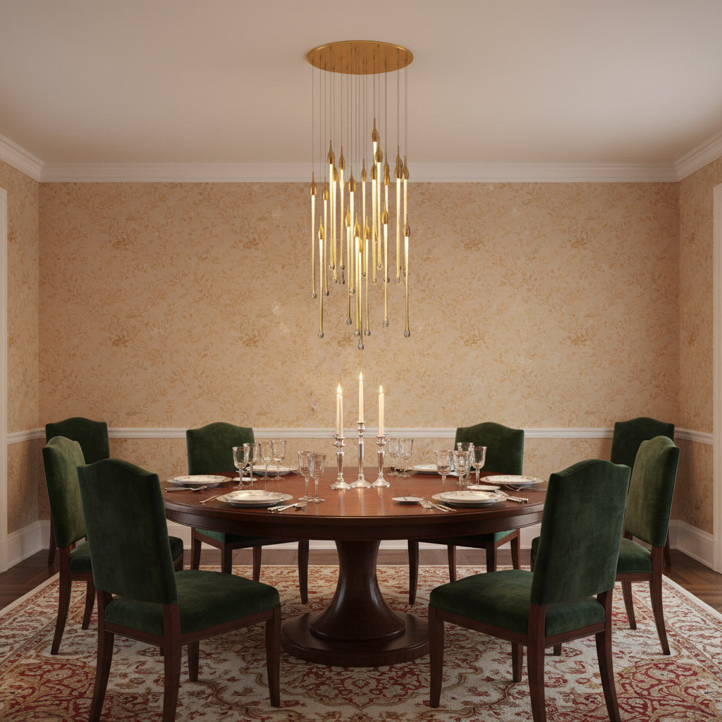 Riviko Veridian Raindrop Brass Pendant Chandelier - formal American dining room