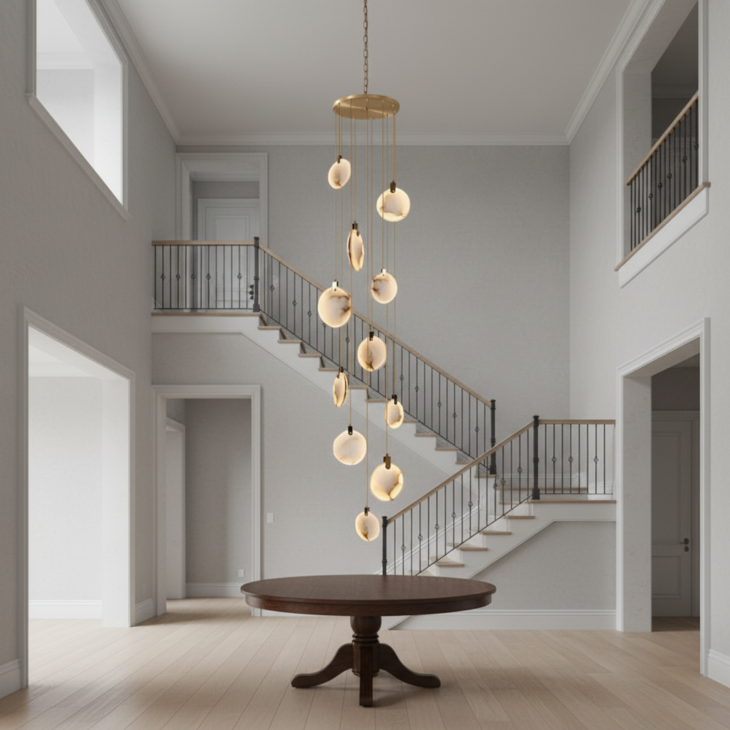 Riviko Lunar Bloom Natural Marble Pendant Light Fixture - Background Shot