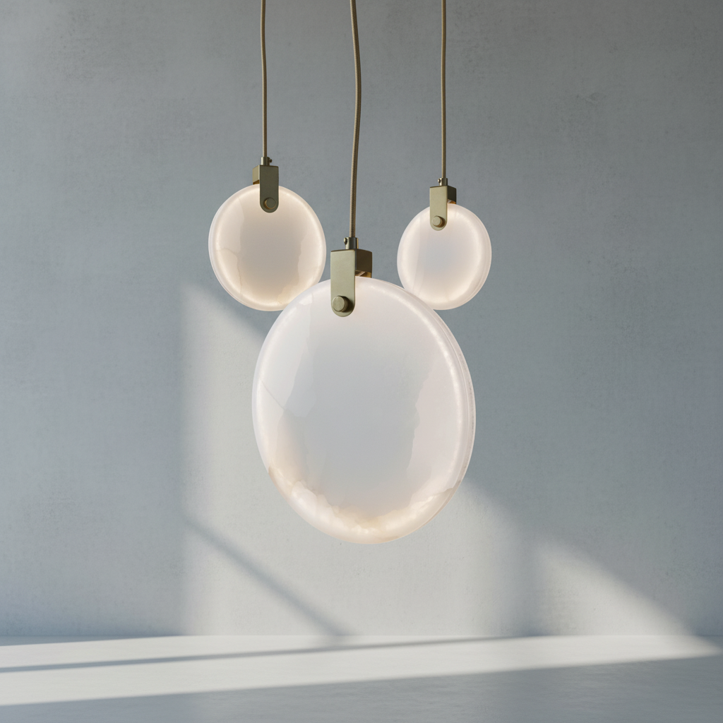 Riviko Lunar Bloom Natural Marble Pendant Light Fixture - Background Shot