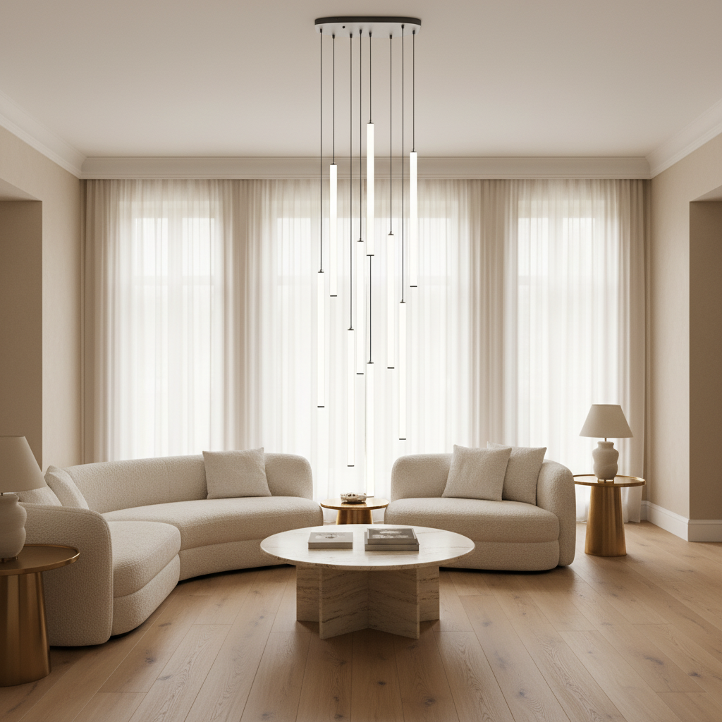 Riviko Aura Streamline White LED Pendant - sophisticated American living room