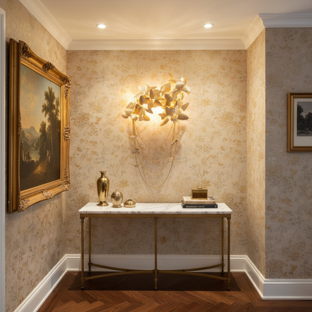 Riviko Gilded Bloom Metal Wall Sconce - sophisticated American hallway alcove
