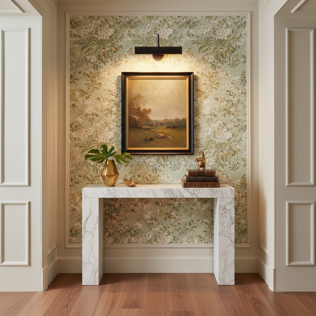 Riviko Heritage Brass Art Picture Light - sophisticated American hallway alcove