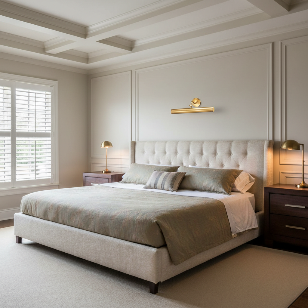 Riviko Artisan Gallery Picture Light - American master bedroom with coffered ceiling