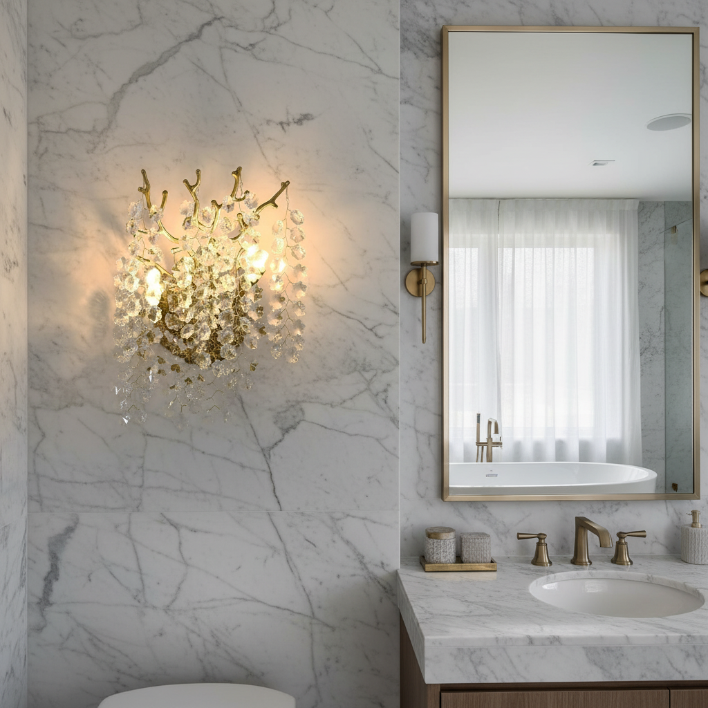Riviko Gilded Bloom 2-Light Crystal Wall Sconce - luxury American master bathroom