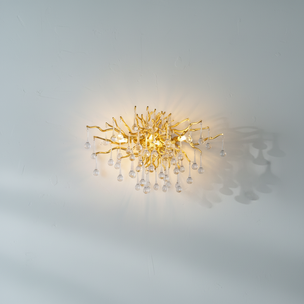 Riviko Rain Tree Crystal Teardrop Wall Sconce Gold Diameter 17" - Studio Shot