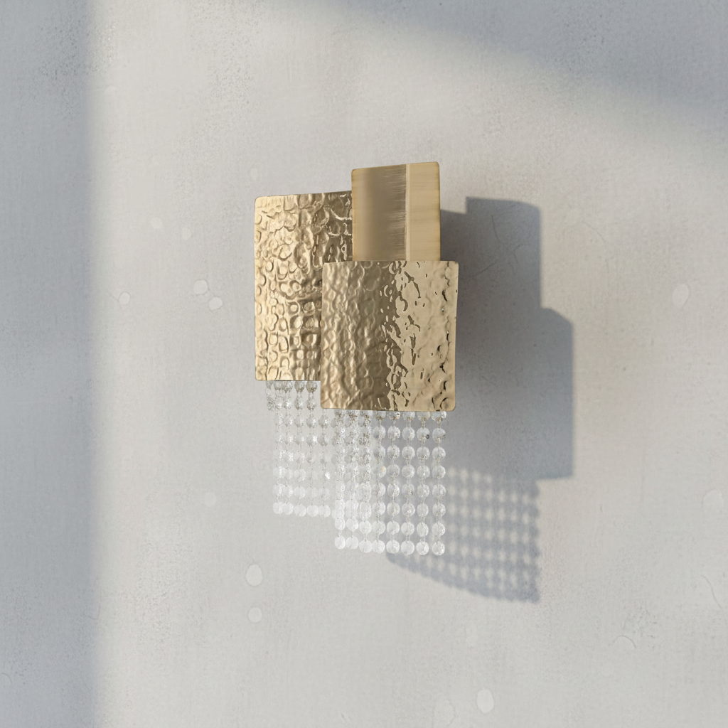 Riviko Veridian Square Brass Crystal Sconce - Background Shot
