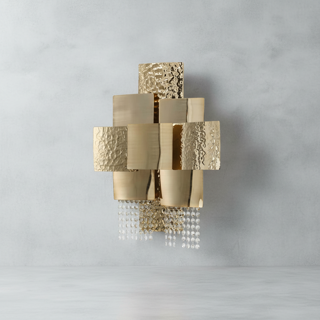 Riviko Veridian Square Brass Crystal Sconce - Background Shot