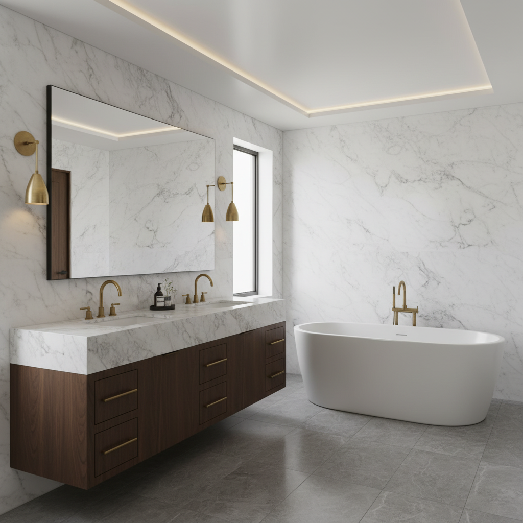 Riviko Veridian Articulating Wall Sconce - luxury American master bathroom
