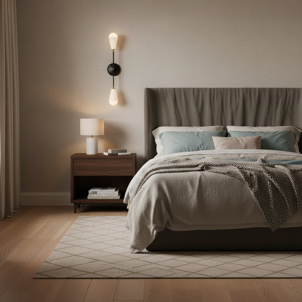 Riviko Geometric Triad Brass Wall Sconce - elegant American bedroom