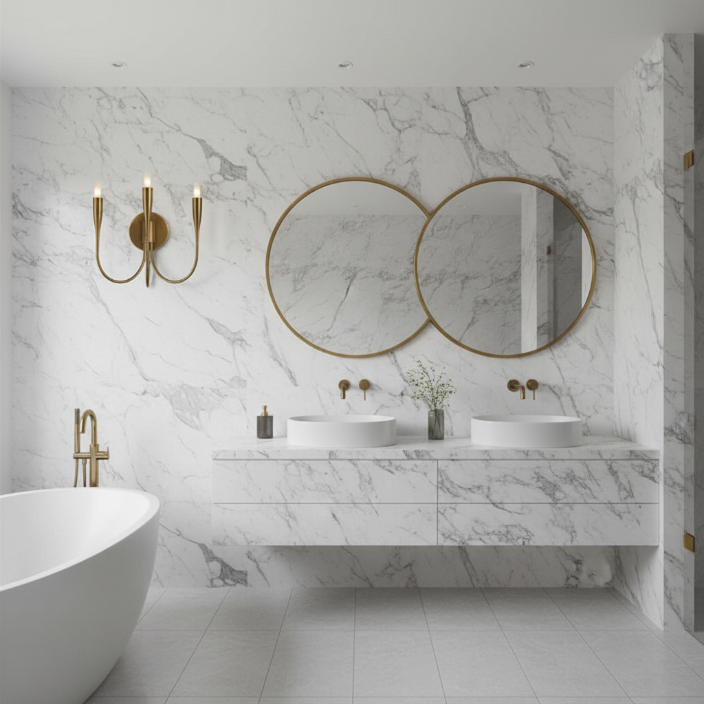 Riviko Sculpted Arc 3-Light Wall Sconce - luxury American master bathroom