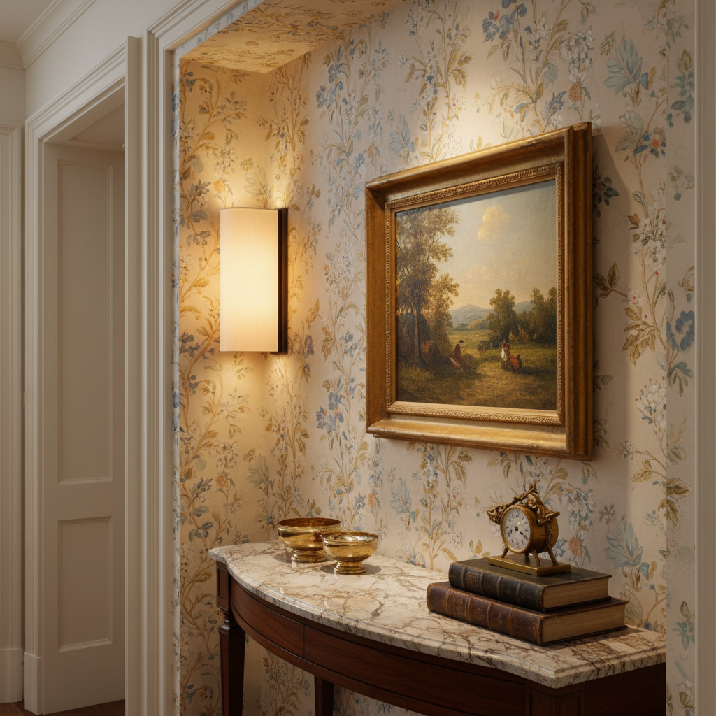 Riviko Aura Brass 1-Light Wall Sconce - sophisticated American hallway alcove