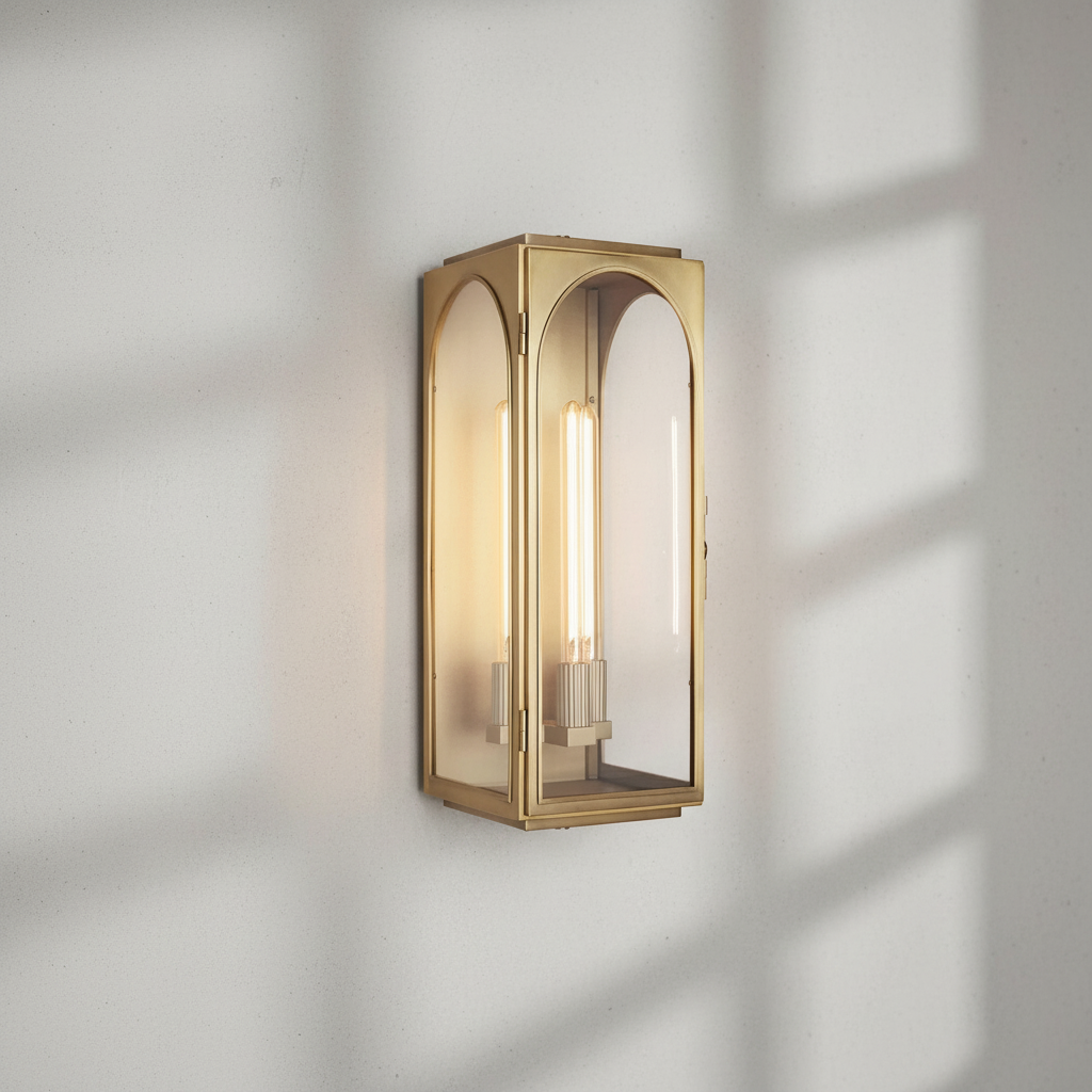 Riviko Veridian Brass Outdoor Wall Sconce - Background Shot