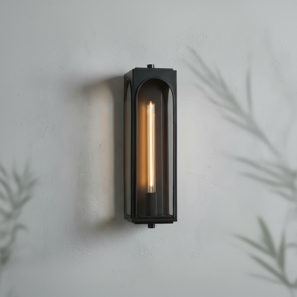 Riviko Veridian Brass Outdoor Wall Sconce - Background Shot