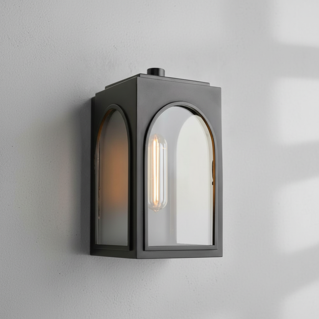 Riviko Veridian Brass Outdoor Wall Sconce - Background Shot