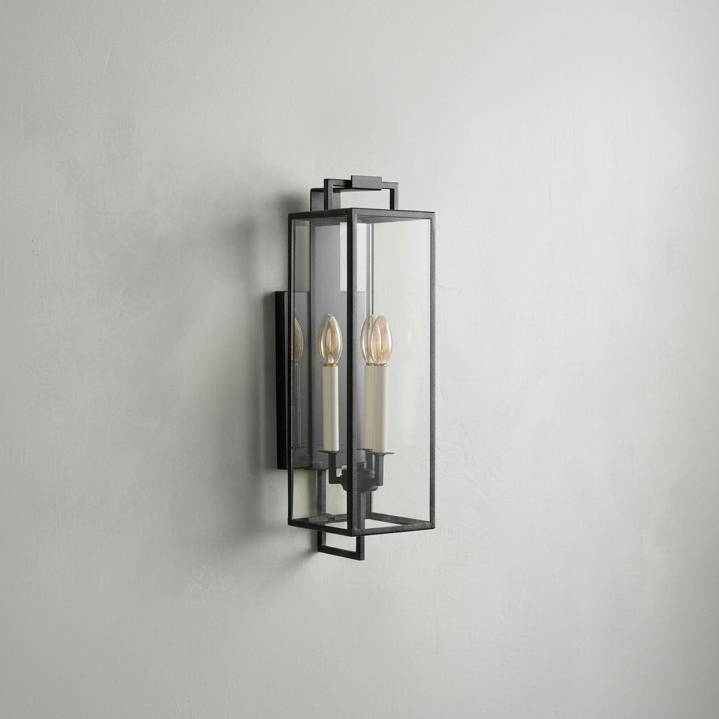 Riviko Stately Iron Outdoor Wall Sconce - Background Shot