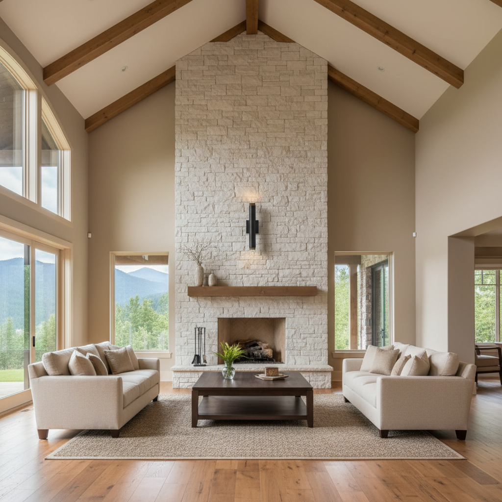 Riviko Uplifted Horizon 2-Light Outdoor Wall Sconce - American transitional great room with cathedral ceiling