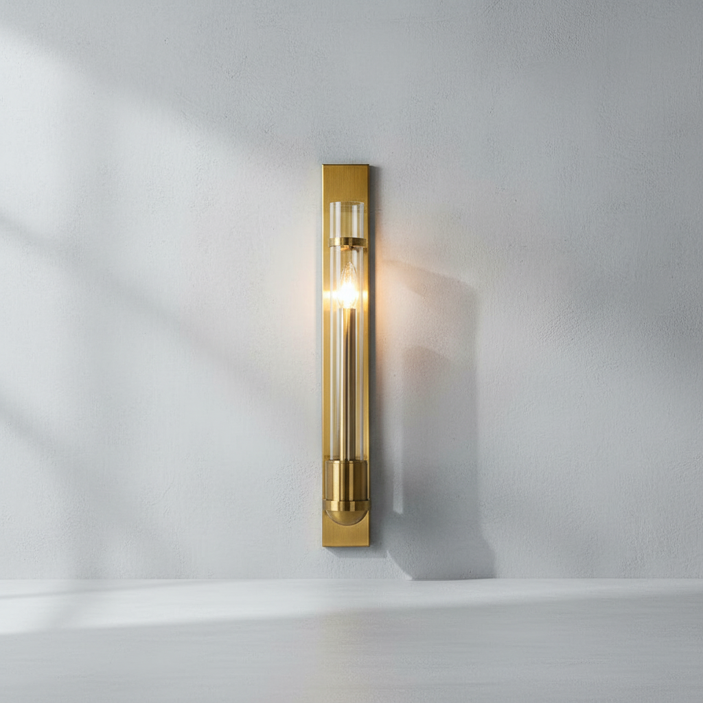 Riviko Aura Slim Metal & Glass Wall Sconce - Background Shot